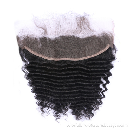Wholesale Deep Wave Swiss Lace Frontal Closure Human Hair Transparent Lace Frontal 13x4 Brazilian hair